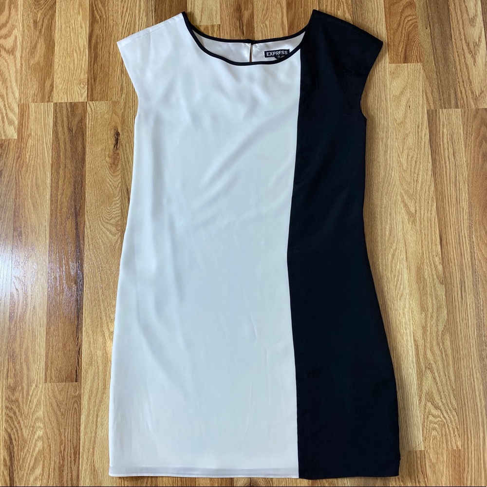 EXPRESS White & Black Colorblock Dress